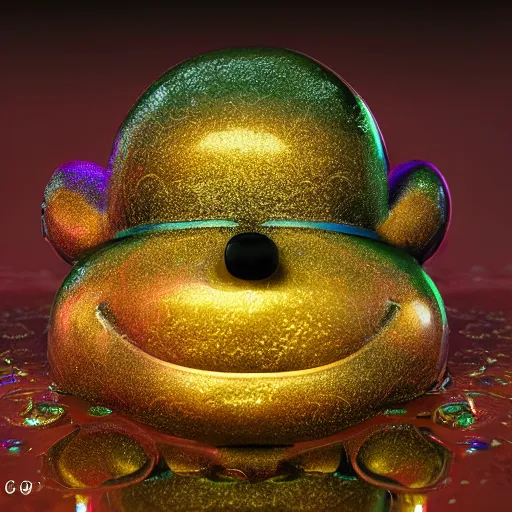 Prompt: mickey mouse head, fractal, broken, flower power, wet, mycelium, radiant alien, rococo, baroque, automotive, bio-mechanical, porcelain, iridescent sub surface scattering, octane render