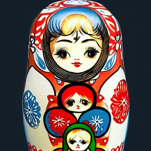 Prompt: a matryoshka doll, drawn by john tenniel