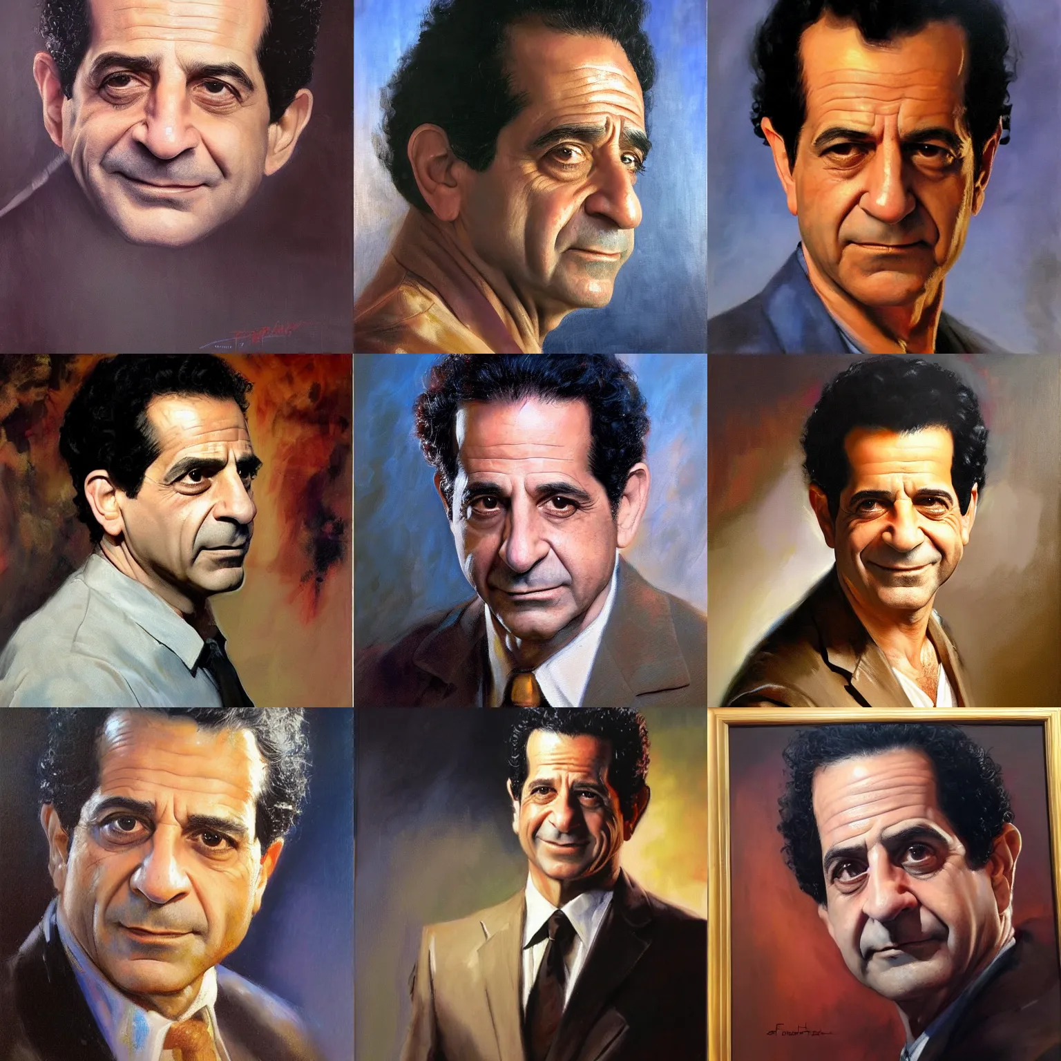 Prompt: ultra realistic portrait painting of tony shalhoub, art by frank frazetta, 4 k, ultra realistic, highly detailed, epic lighting