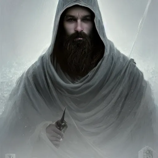 Prompt: epic portrait an hooded man with a beard and serious face, digital painting, artstation, concept art, soft light, hdri, smooth, sharp focus, illustration, fantasy, intricate, elegant, highly detailed, D&D, matte painting, in the style of Greg Rutkowski and Alphonse Mucha and artemisia, 8k, highly detailed, jurgens, rutkowski, bouguereau, pastoral, rustic, georgic, detailed concept art, illustration, colorful pastel, painting, detail, ultra detailed, digital art, 4K,