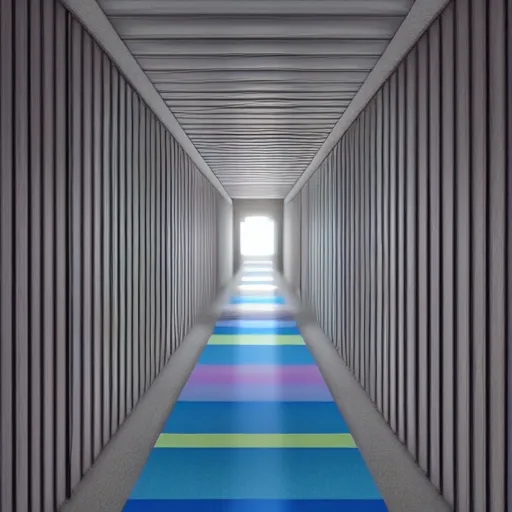 Image similar to a long colorful asylum hallway, one point perspective, vanishing point, symmetrical composition, rich colors, dramatic lighting, by lee madgwick, photorealistic, v - ray render 8 k uhd