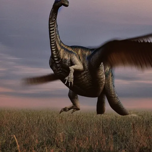 Image similar to blurry photograph of a dinosaur with feathers