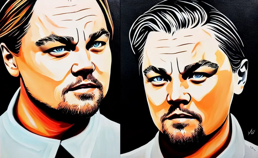 Image similar to painting of leonardo dicaprio in the style of martine johanna