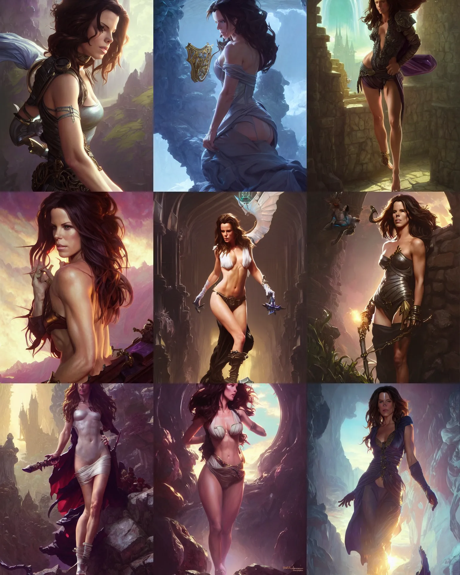 Prompt: kate beckinsale weared as fantasy thief, crouch and opening chest in fantasy dungeon, vaporwave, bedroom, highly detailed, digital painting, artstation, concept art, smooth, sharp focus, illustration, art by artgerm and greg rutkowski and alphonse mucha