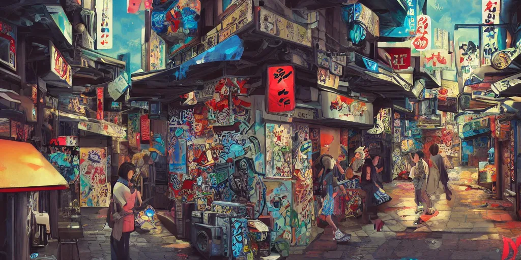 Omoide Yokocho graffiti treasure town comics | Stable Diffusion