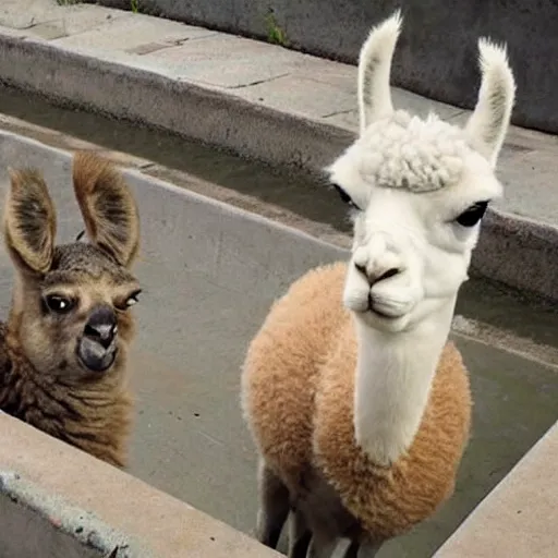 Image similar to llama and a cat in the sewers