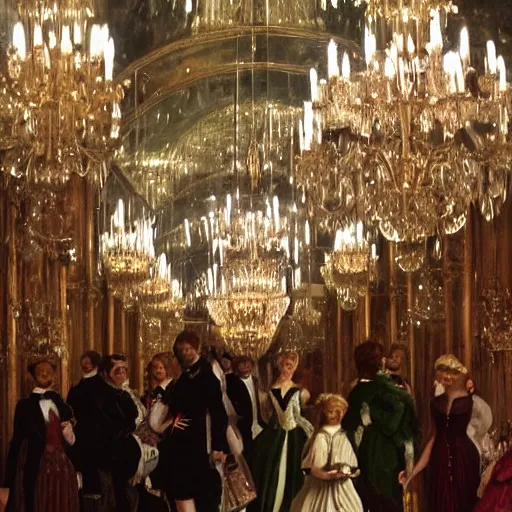 Image similar to a victorian style party in the hall of mirrors