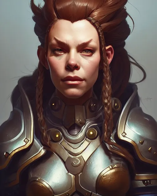 Prompt: brigitte from overwatch, character portrait, concept art, intricate details, highly detailed by greg rutkowski, michael whelan and gustave dore