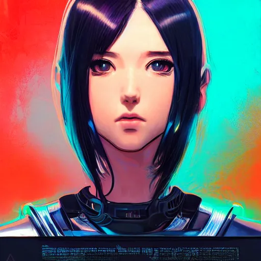 Image similar to A potrait of a cyberpunk cyborg girl with big and cute eyes, fine-face, realistic shaded perfect face, fine details. Night setting. Very anime style. Realistic shaded lighting poster by Ilya Kuvshinov katsuhiro, magali villeneuve, artgerm, Jeremy Lipkin and Michael Garmash, Rob Rey and Kentarõ Miura style, trending on art station