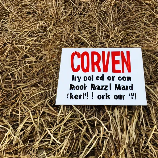 Prompt: a creepy sign to mark run in a maze corn