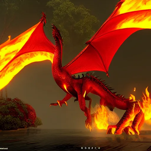 Image similar to Flying dragon fire breath, unreal engine