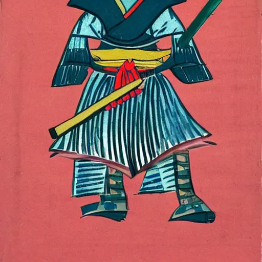 Prompt: highly stylized samurai holding a katana,striking colors