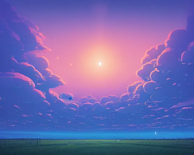 Prompt: wide angle view of the sky on a summer night, by james jean and beeple, ultradetailed,,