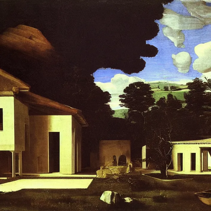 Image similar to a building in a serene landscape, by caravaggio
