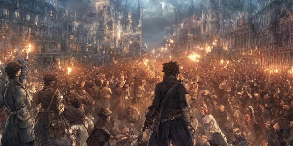 Image similar to i am happy to join with you today in what will go down in history as the greatest demonstration for freedom in the history of our nation. ultrafine hyperrealistic colored illustration, intricate linework, sharp focus, octopath traveler, final fantasy, unreal engine highly rendered, global illumination, radiant light, intricate environment