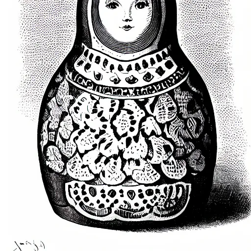 Image similar to matryoshka doll drawn by john tenniel