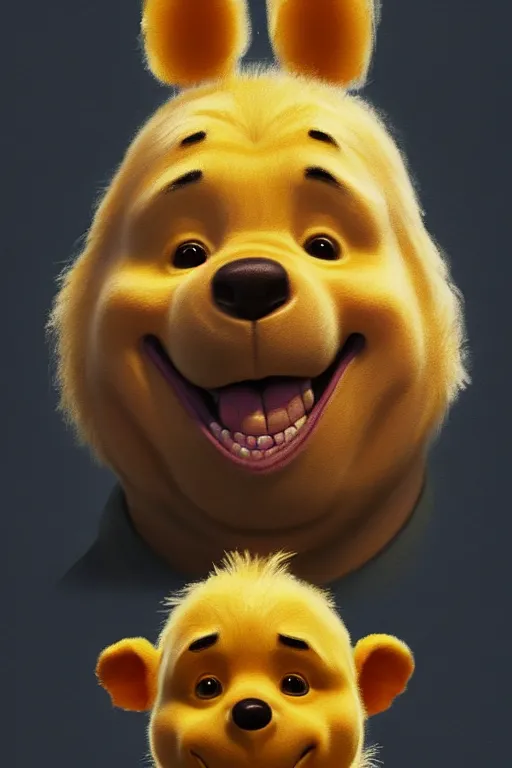 Prompt: Boris Johnson as a Winnie the Pooh, realistic portrait, symmetrical, highly detailed, digital painting, artstation, concept art, smooth, sharp focus, illustration, cinematic lighting, art by artgerm and greg rutkowski and alphonse mucha