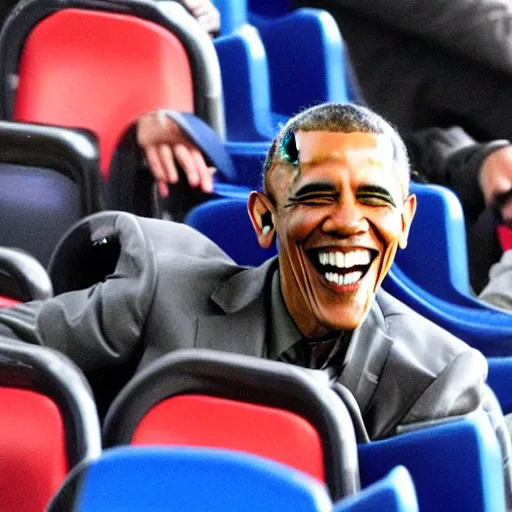 Image similar to obama laughing on a roller coaster