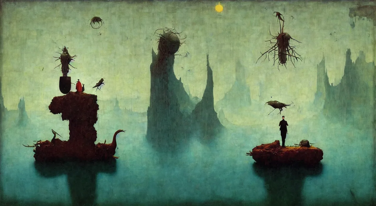 Image similar to single flooded simple!! giant bird, very coherent and colorful high contrast masterpiece by norman rockwell franz sedlacek hieronymus bosch dean ellis simon stalenhag rene magritte gediminas pranckevicius, dark shadows, sunny day, hard lighting