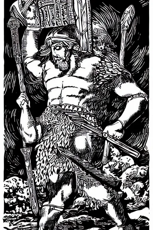 Image similar to ancient historically accurate depiction of the Bible Character Goliath of Gath, the Philistine warrior giant by mcbess