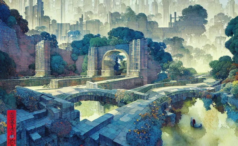 Image similar to tiled room squared waterway, aqueducts, fantasy. intricate, amazing composition, colorful watercolor, by ruan jia, by maxfield parrish, by marc simonetti, by hikari shimoda, by robert hubert, by zhang kechun, illustration, gloomy