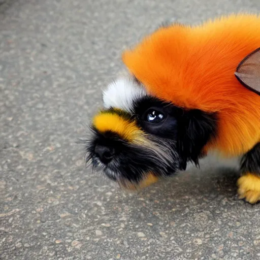 Prompt: the hybrid of a dog and bumblebee