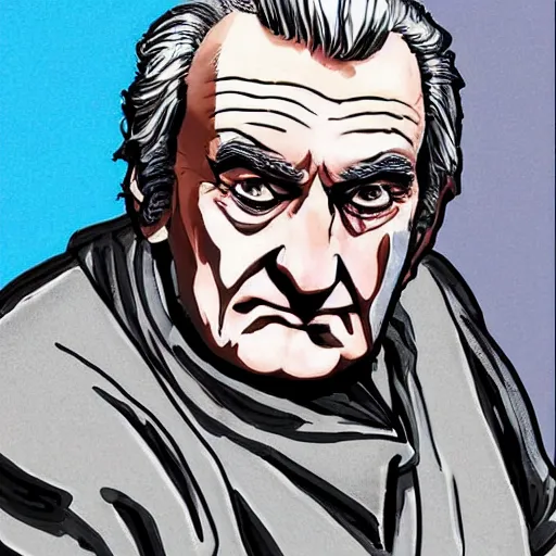 Prompt: milos zeman on a wheel - chair painted in anime style, detailed, villian