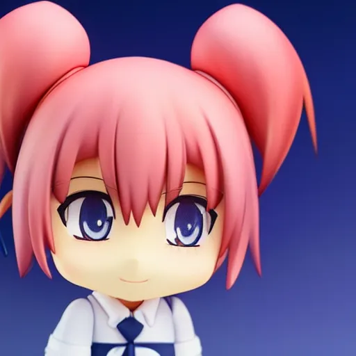 Image similar to character portrait of a singular kawaii chibi with nendoroid eyes in the sytle of kyoto animation, in simple background