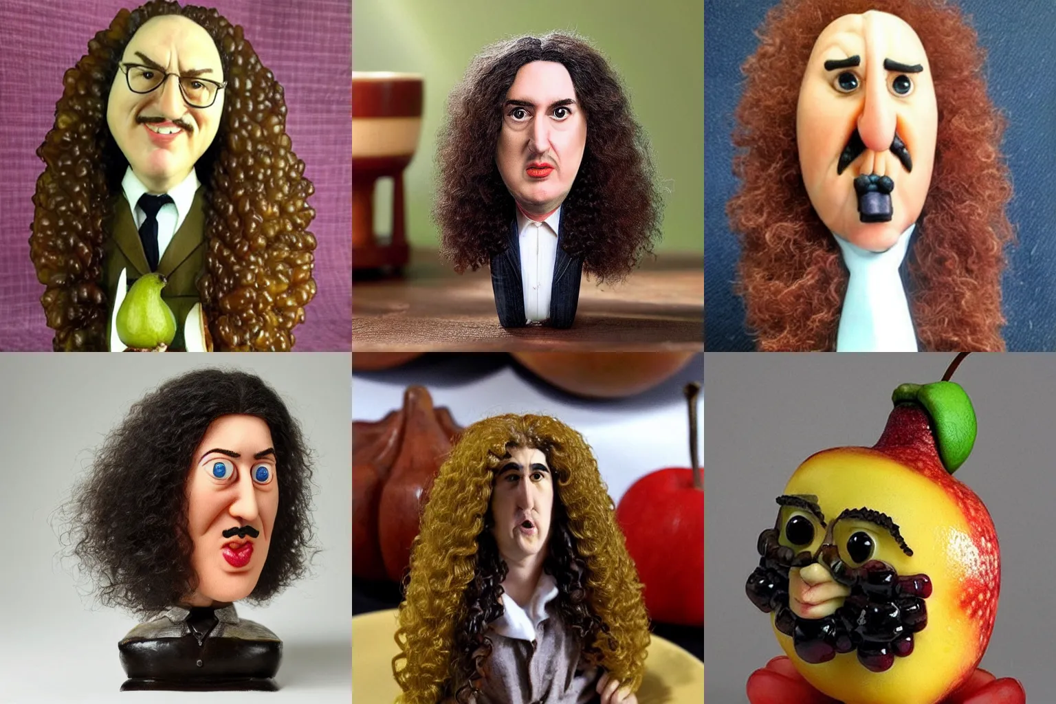 Prompt: taxidermy fruit figurine that looks like weird al yankovic