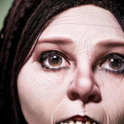 Image similar to the closeup of the woman who is dreaded with the most realistic horror imaginable