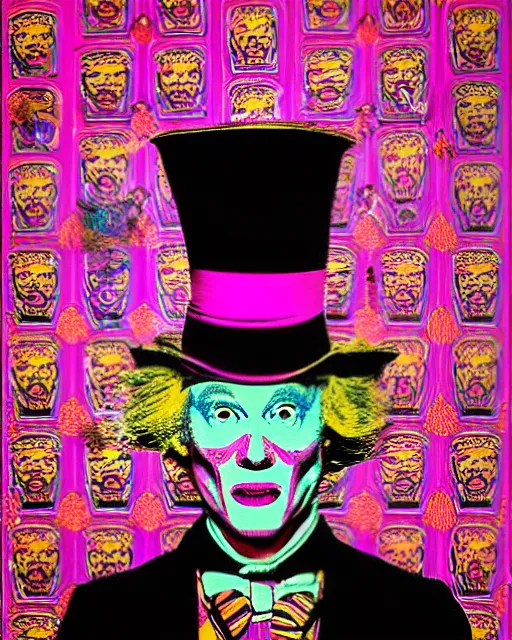 Prompt: symmetrical!! highly detailed vfx portrait of the mad hatter, global illumination, detailed and intricate environment by andy warhol and tristan eaton