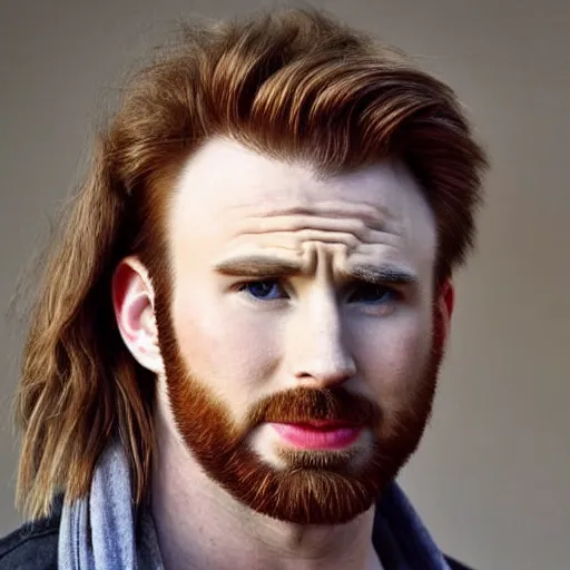 Image similar to chris evans with a mullet, photograph