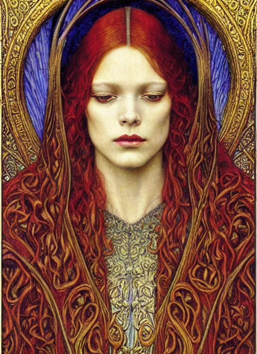 Prompt: detailed realistic beautiful young medieval queen portrait by jean delville, art nouveau, symbolist, visionary, gothic