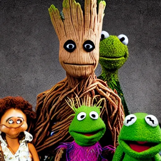 Prompt: groot in the muppet show