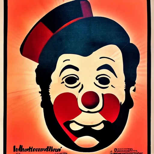 Image similar to communist clown portrait, soviet propaganda poster style