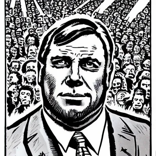 Prompt: alex jones illustration by r crumb, 1 9 7 0 s comic book