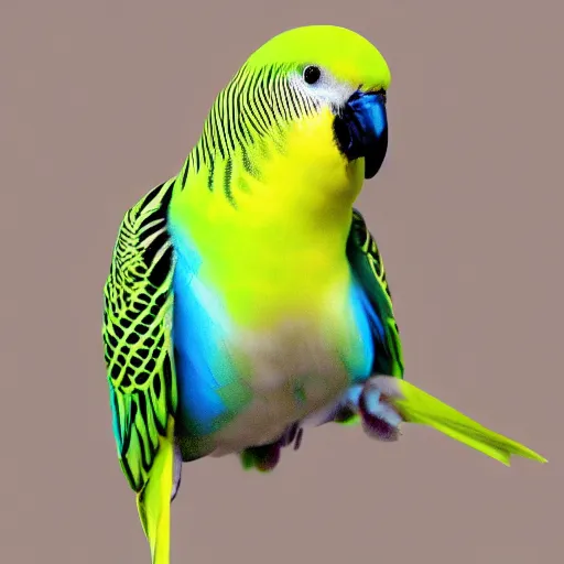 Prompt: a confident looking budgie in a suit