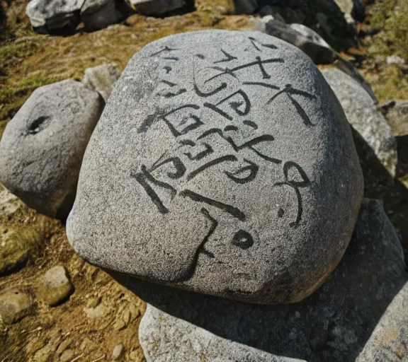 Image similar to ancient text on a rock, written in toki pona language