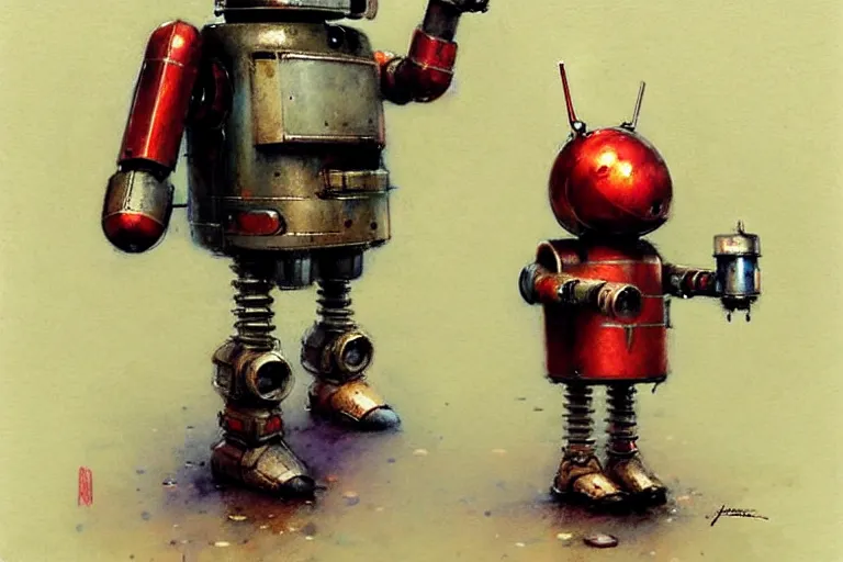 Image similar to adventurer ( ( ( ( ( five 1 9 5 0 s retro future robot android knomes. muted colors. ) ) ) ) ) by jean baptiste monge!!!!!!!!!!!!!!!!!!!!!!!!! chrome red