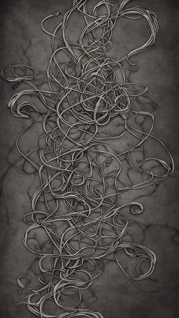 Image similar to a piano with long thick vines wrapping around it, fantasy art, art station, grey background,