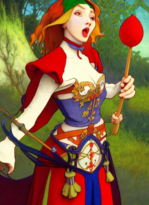 Image similar to lunatic medieval jester holding maracas natural lighting, path traced, highly detailed, high quality, digital painting, by don bluth and ross tran and studio ghibli and alphonse mucha, artgerm