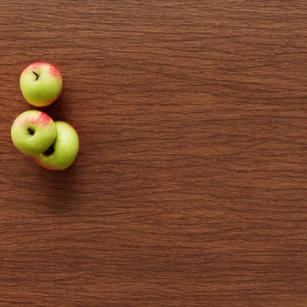 Prompt: top-down view with solo apple top of a wooden table, wallpaper, 4k, photorealistic