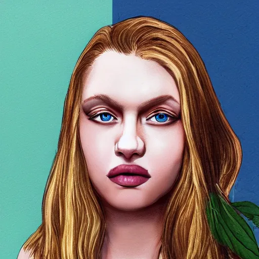 Prompt: portrait of blond girl with green eyes small lips who look like actor michael pitt illustration