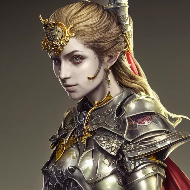 Image similar to studio portrait of lawful good colorful female holy knight paladin as absurdly beautiful, elegant, young sensual pretty woman, ultrafine hyperrealistic detailed face illustration by kim jung gi, irakli nadar, intricate linework, sharp focus, bright colors, matte, octopath traveler, final fantasy, unreal engine highly rendered, global illumination, radiant light, intricate environment