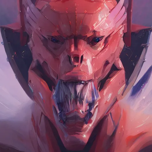 Image similar to closeup portrait of an evangelion beast mode, cyberpunk concept art by pete mohrbacher and artgerm and wlop and greg rutkowski and deathburger, digital art, highly detailed, intricate, sci-fi, sharp focus, Trending on Artstation HQ, deviantart, unreal engine 5, 4K UHD image