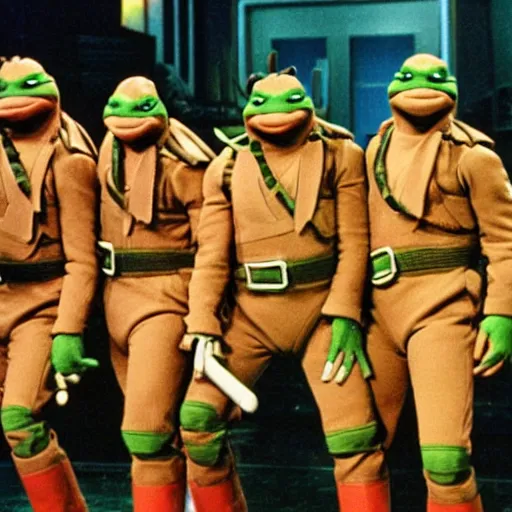 Prompt: fab four teenage mutant ninja turtles on the ed sullivan show