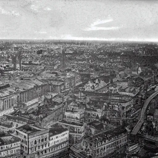 Image similar to grainy 1800s photo of a city covered in mud