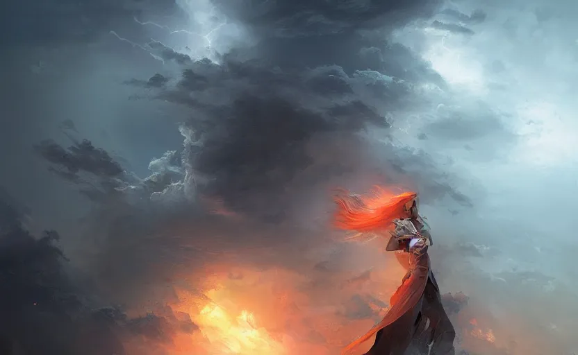 Prompt: The revenge of the lightning goddess, elegant, volumetric lighting, digital painting, highly detailed, artstation, sharp focus, illustration, concept art, ruan jia, steve mccurry