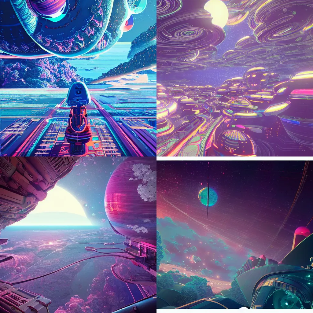 Prompt: a beautiful ultradetailed and ultrasharp 80s anime planetary scene, intricate details, sense of space, detailed, trippy, dope , rendered in unreal engine by beeple, by victo ngai