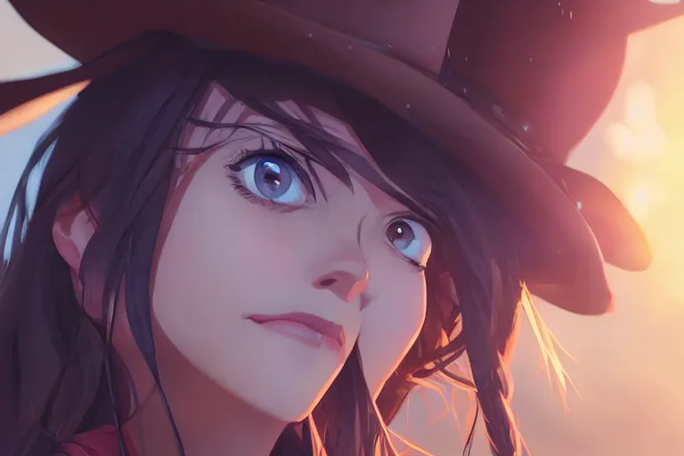 Prompt: western cowgirl smouldering, single centered subject, mid shot, ambient lighting, detailed face, by makoto shinkai, stanley artgerm lau, wlop, rossdraws